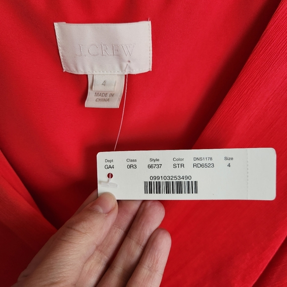 NWT J Crew Silk Chiffon Mirabelle Dress, strawberry red, size 4 - Picture 6 of 15